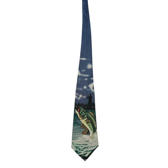 Designs By A Rogers Large Mouth Bass Fishing 1999 Vintage Novelty Necktie - Picture 3 of 9